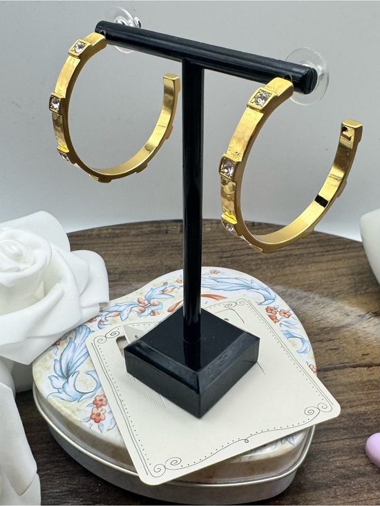 Brighton Jewelry - Brighton Meridian Gold Hoop Earrings with Crystal Accents-NWT